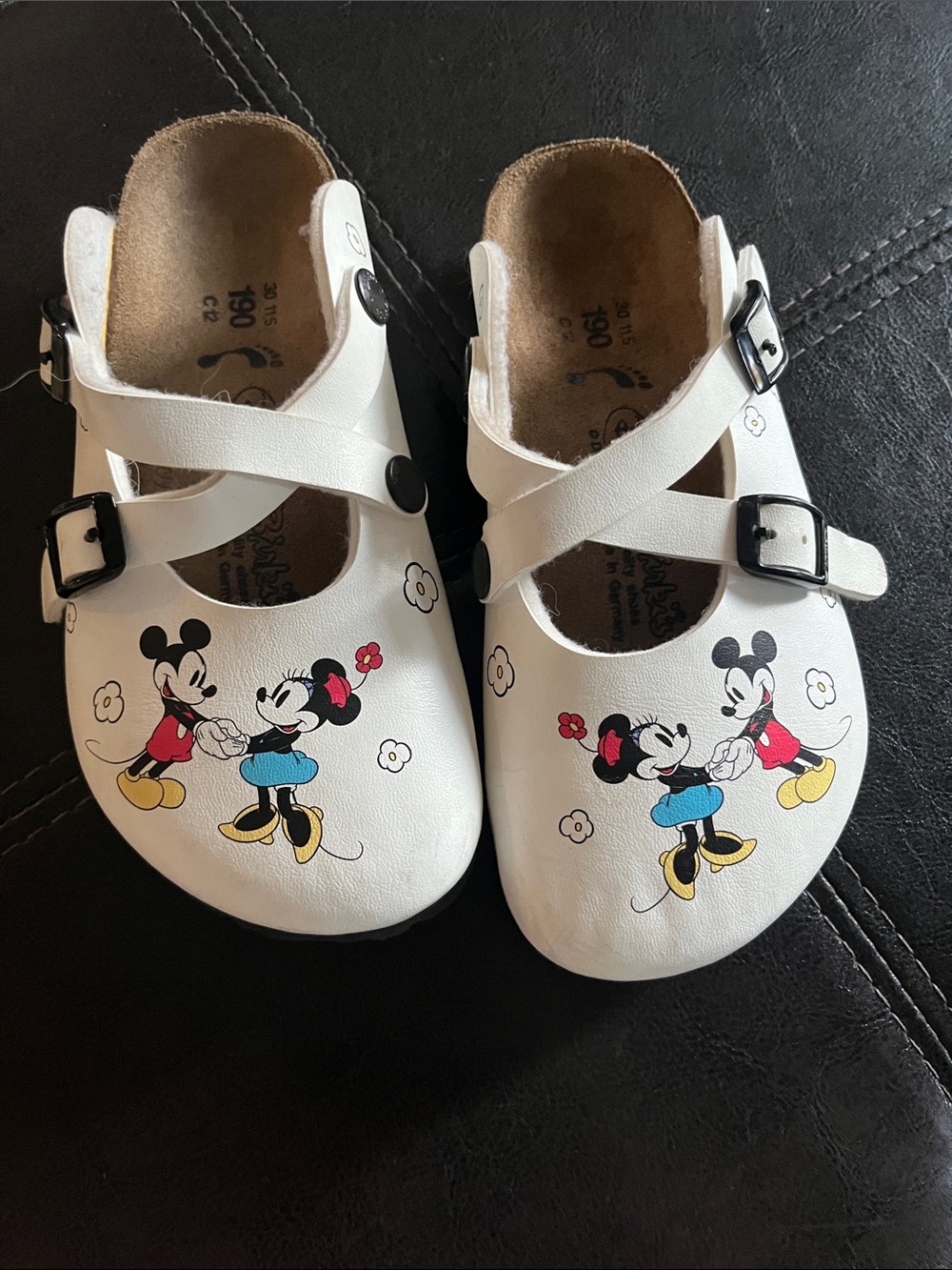 Disney x Birkis White Mickey & Minnie Kids Mary Jane Clogs EU 30